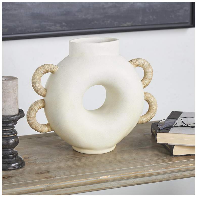 Image 1 Cream Resin Contemporary Vase, 16" x 6" x 13"