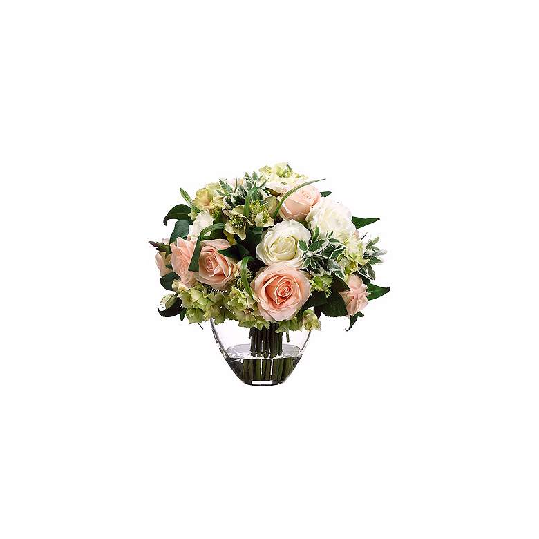 Image 1 Cream Rose and Hydrangea 13 inch High Faux Flower Arrangement