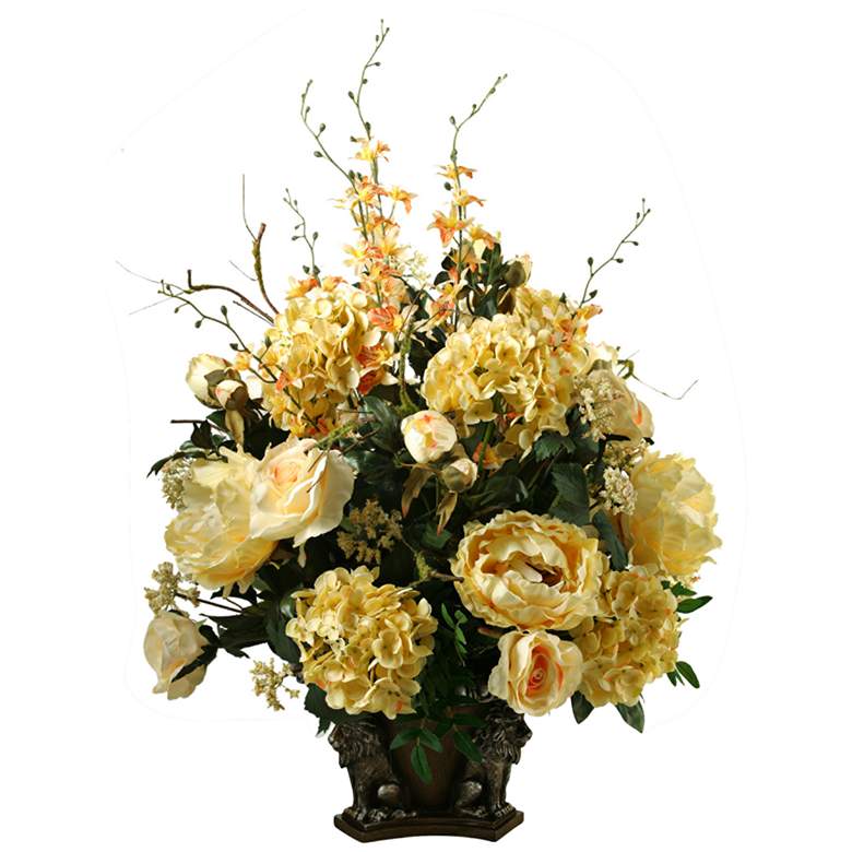 Image 1 Cream Roses Hydrangeas Peonies Dancing Orchids 36 inchH Faux Flowers