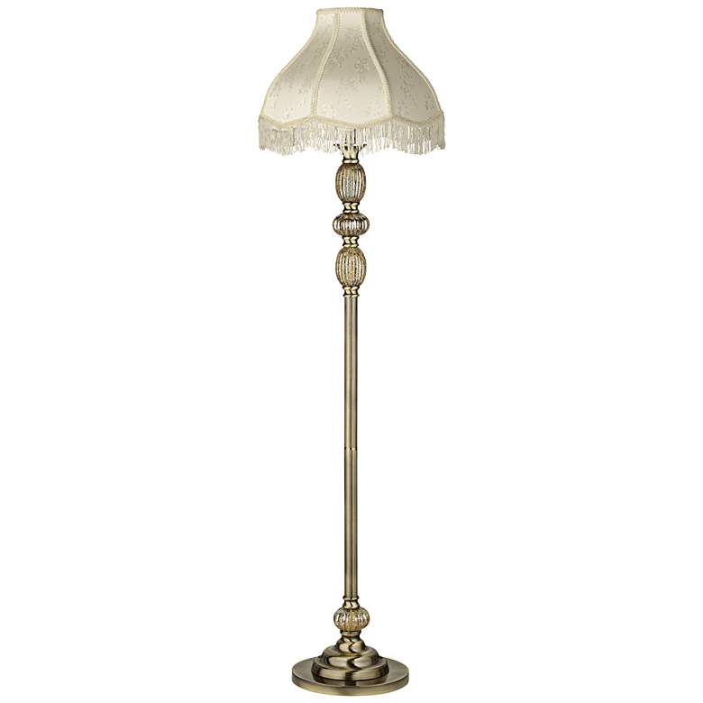 Image 1 Cream Scallop Satin Brass Mercury Glass Floor Lamp