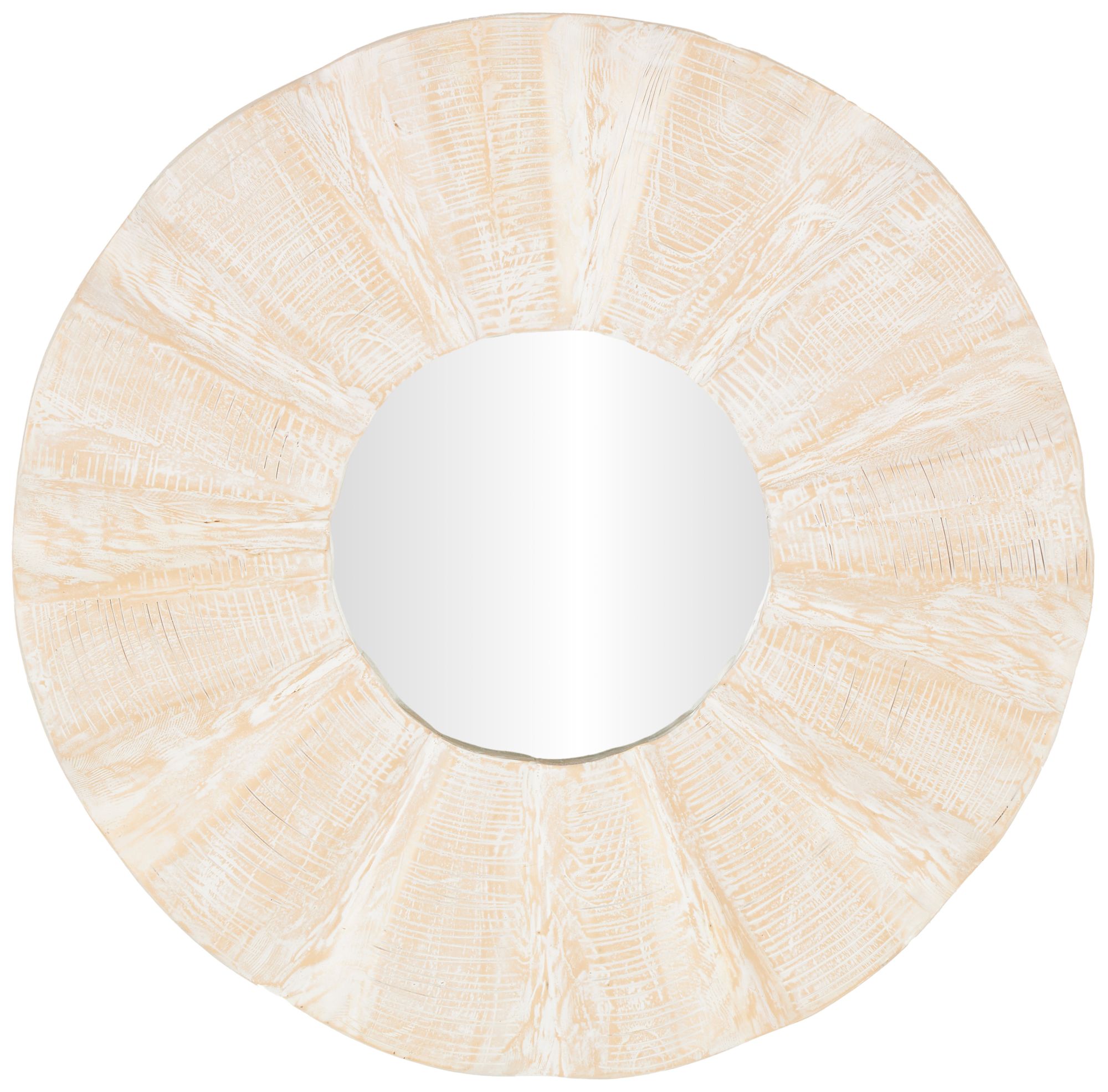 Image 2 Cream Teak Wood Traditional Wall Mirror, 35" x 3" x 35"