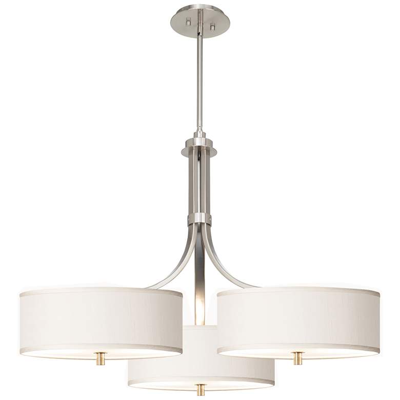 Image 1 Cream Textured Faux Silk 36" Wide Triple Shade Pendant