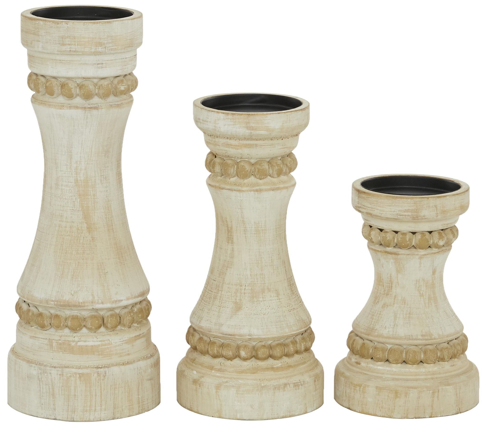 Image 5 Cream Wood Farmhouse Candle Holder, S/3 12", 9", 7"H more views