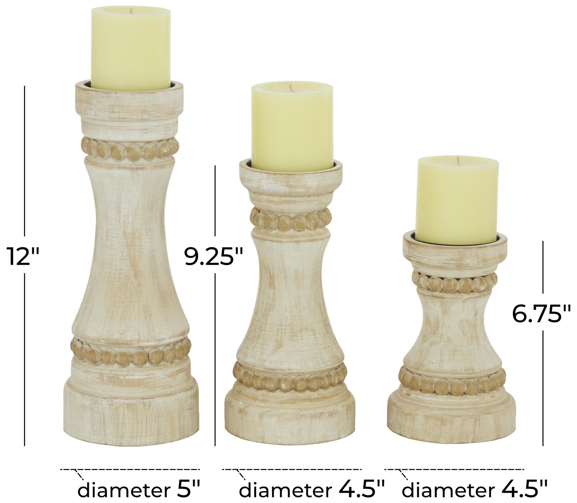 Image 6 Cream Wood Farmhouse Candle Holder, S/3 12", 9", 7"H more views