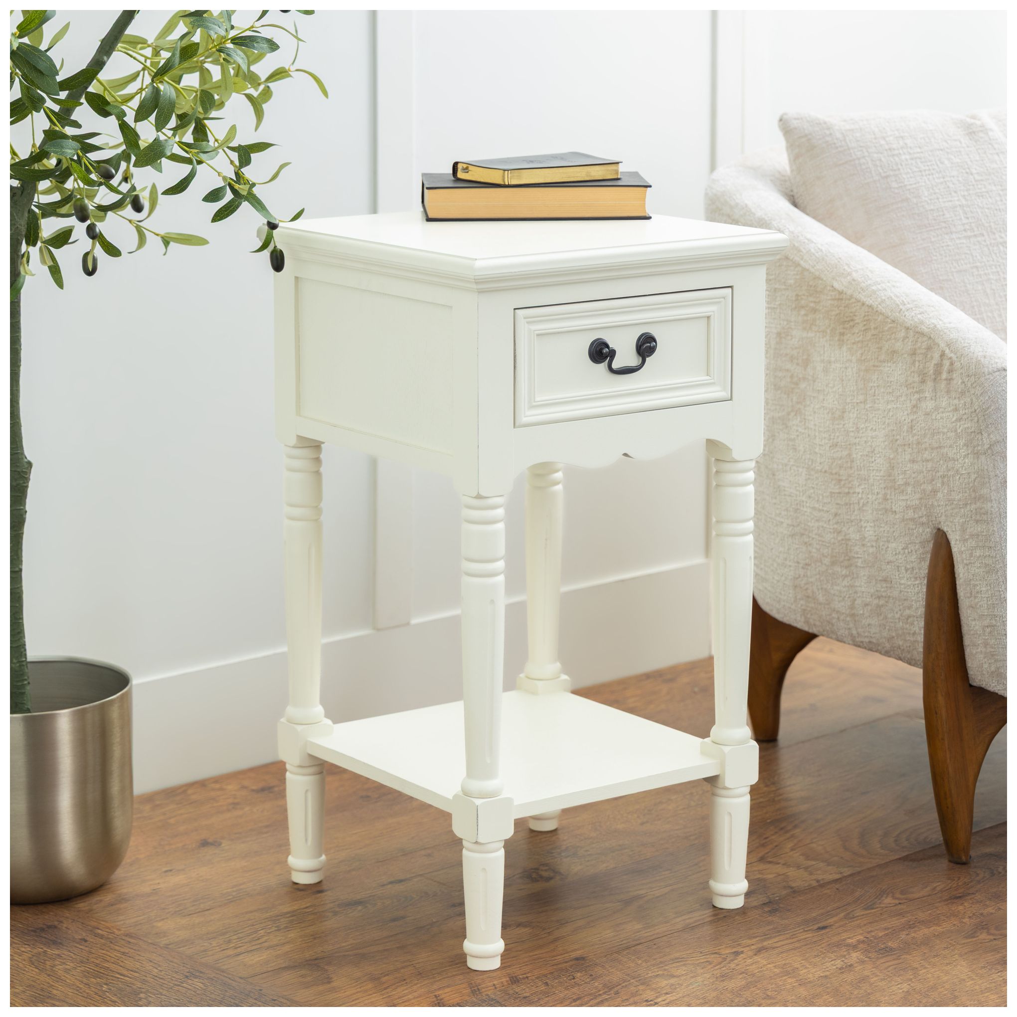 Image 4 Cream Wood Traditional Accent Table, 16" more views