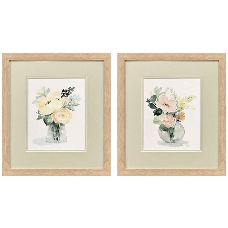 Image 1 Creamy Blooms 15"W x 17"H Traditional Framed Art Set of 2