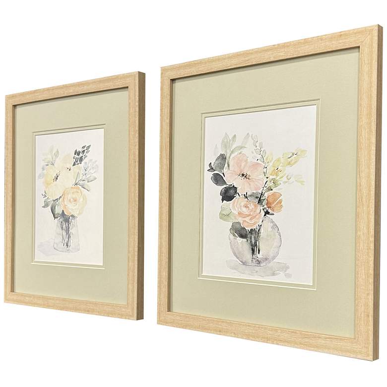 Image 2 Creamy Blooms 15"W x 17"H Traditional Framed Art Set of 2 more views