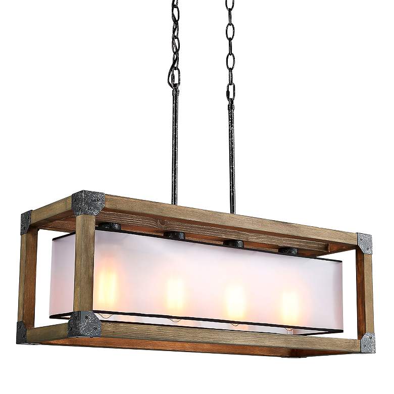 Image 1 Crebason 27 1/2"W Wood and Iron 4-Light Island Chandelier