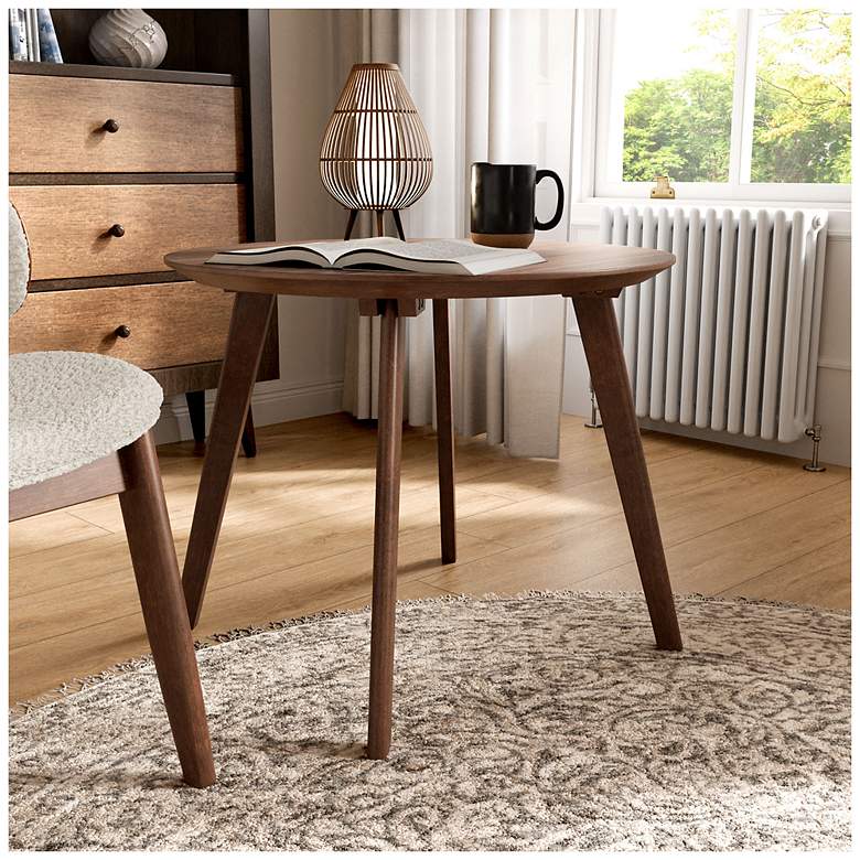 Image 2 Creekside 23.75" Mid Century Walnut Round Wood Accent Side Table more views