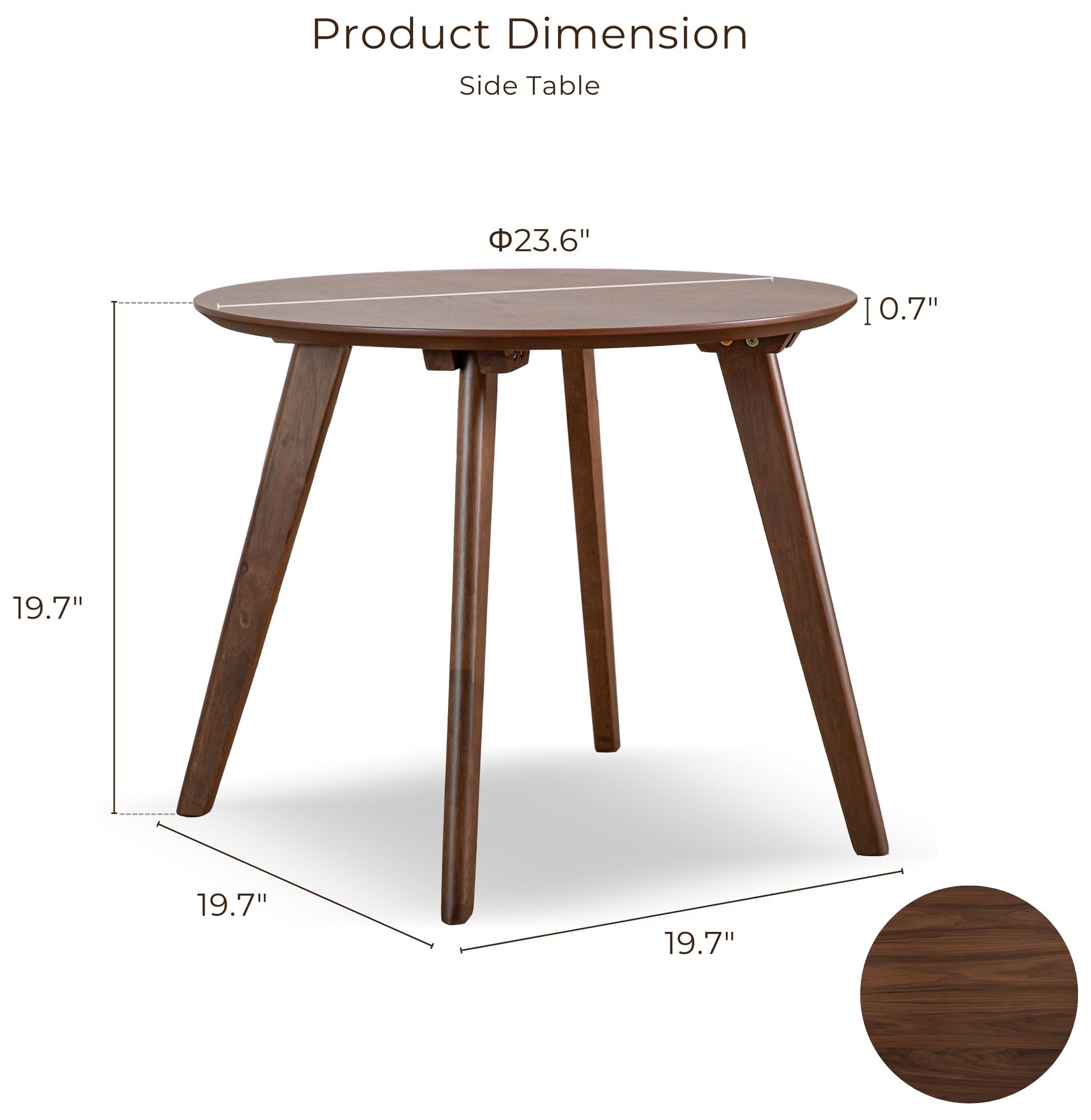 Creekside 23.75" Mid Century Walnut Round Wood Accent Side Table