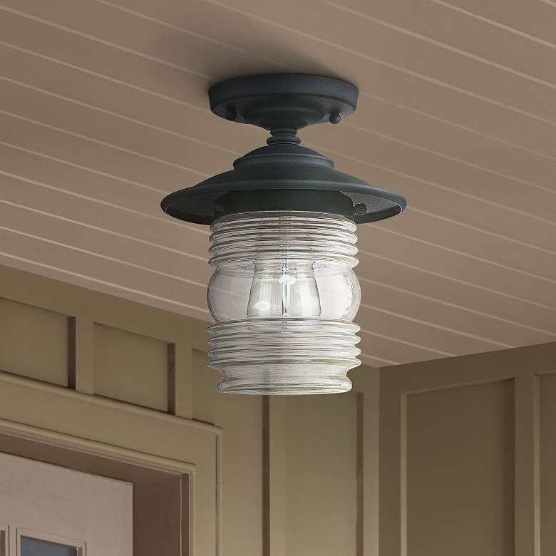 Image 1 Creekside 8 1/4"W Black Ribbed Glass Outdoor Ceiling Light
