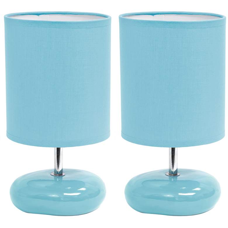 Image 1 Creekwood Home 10.24 inch Mini Round Rock Table Lamp 2 Pack Set, Blue