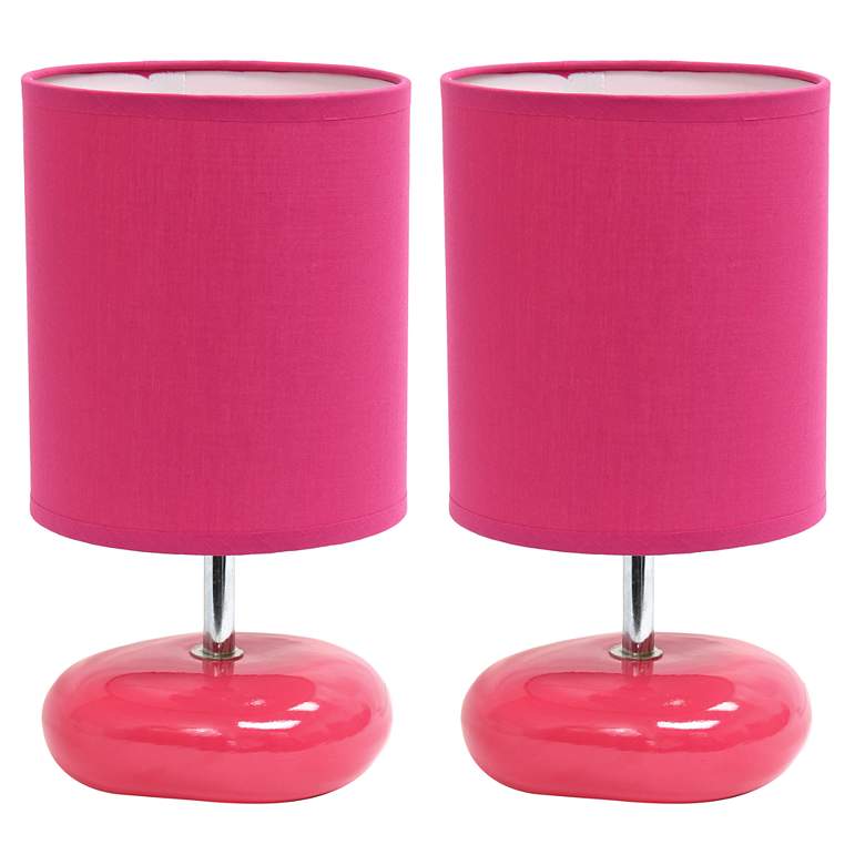 Image 1 Creekwood Home 10.24 inch Mini Round Rock Table Lamp 2 Pack Set, Pink