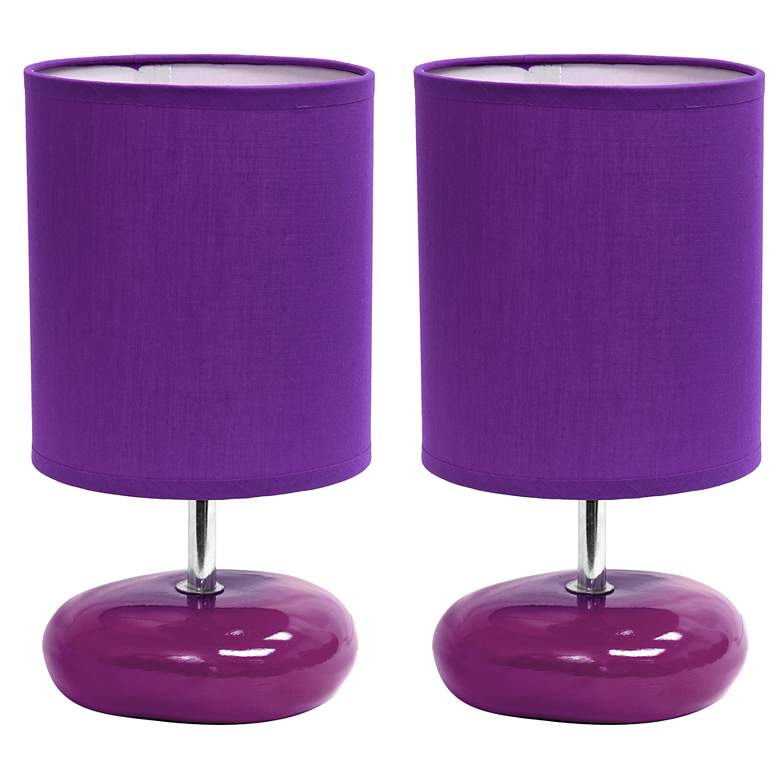 Image 1 Creekwood Home 10.24 inch Mini Round Rock Table Lamp 2 Pack Set, Purple