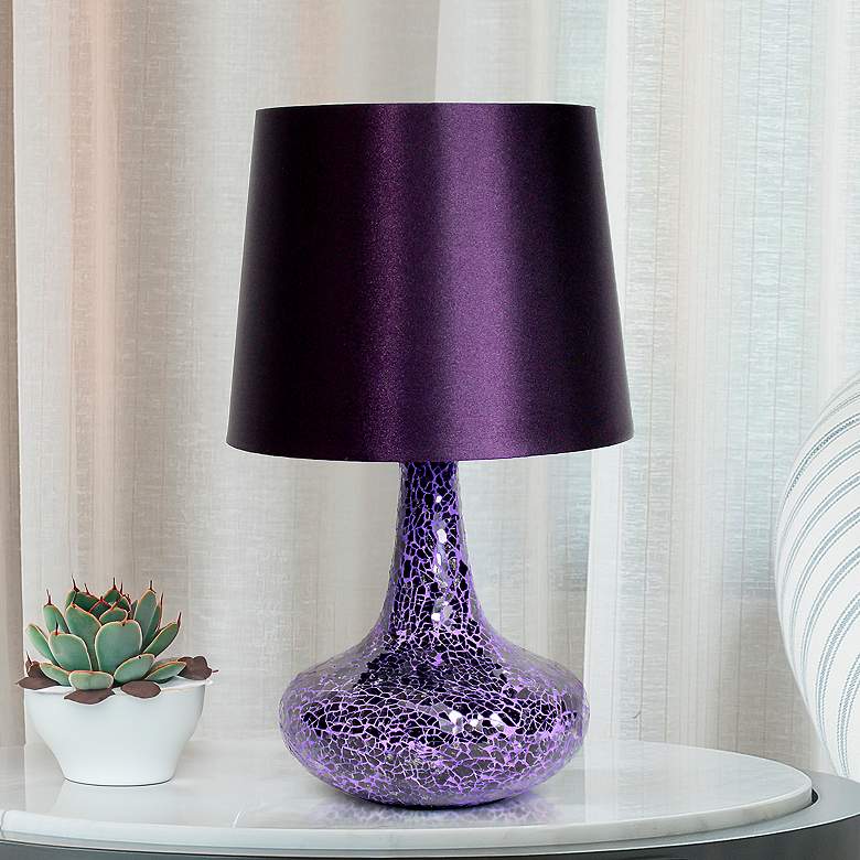 Image 1 Creekwood Home 14 1/4"H Purple Mosaic Tiled Glass Table Lamp
