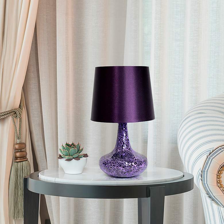 Image 5 Creekwood Home 14 1/4"H Purple Mosaic Tiled Glass Table Lamp more views