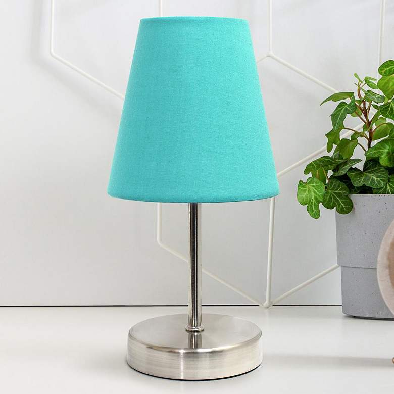Image 1 Creekwood Home Nauru 10 1/2"H Nickel Blue Shade Table Lamp
