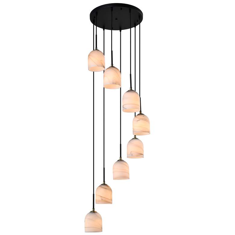 Image 1 Crema 18.5"W 8-Light Black, Brass Chandelier w/ Alabaster Shade