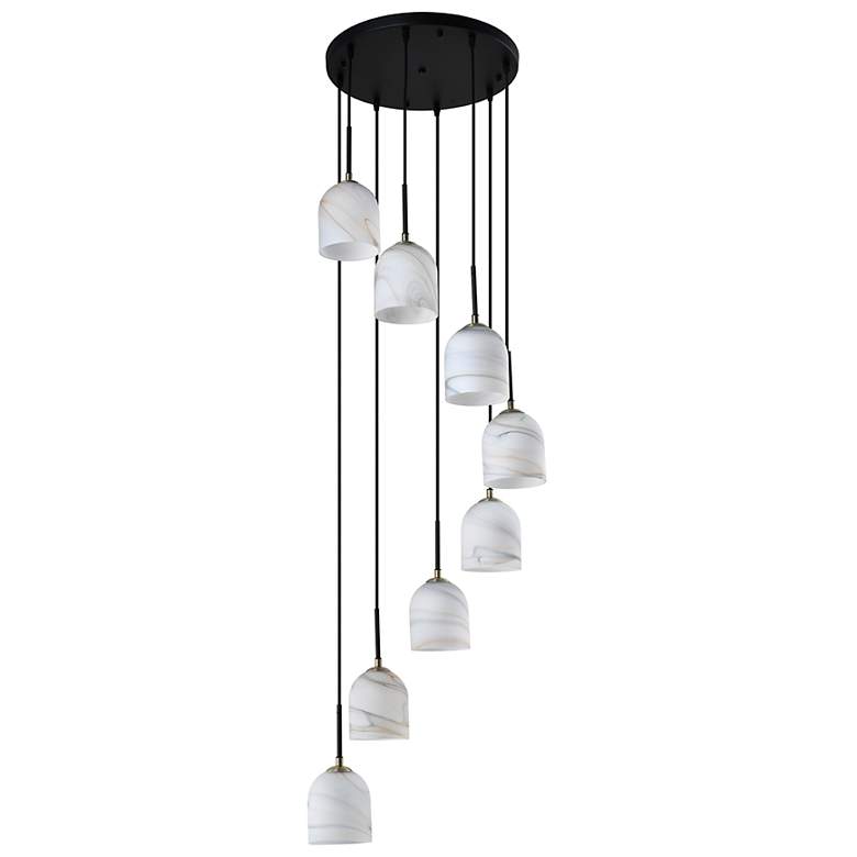 Image 2 Crema 18.5"W 8-Light Black, Brass Chandelier w/ Alabaster Shade more views