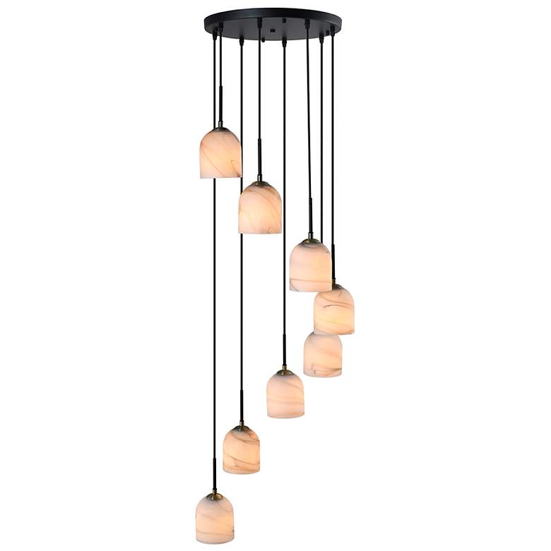Image 3 Crema 18.5"W 8-Light Black, Brass Chandelier w/ Alabaster Shade more views