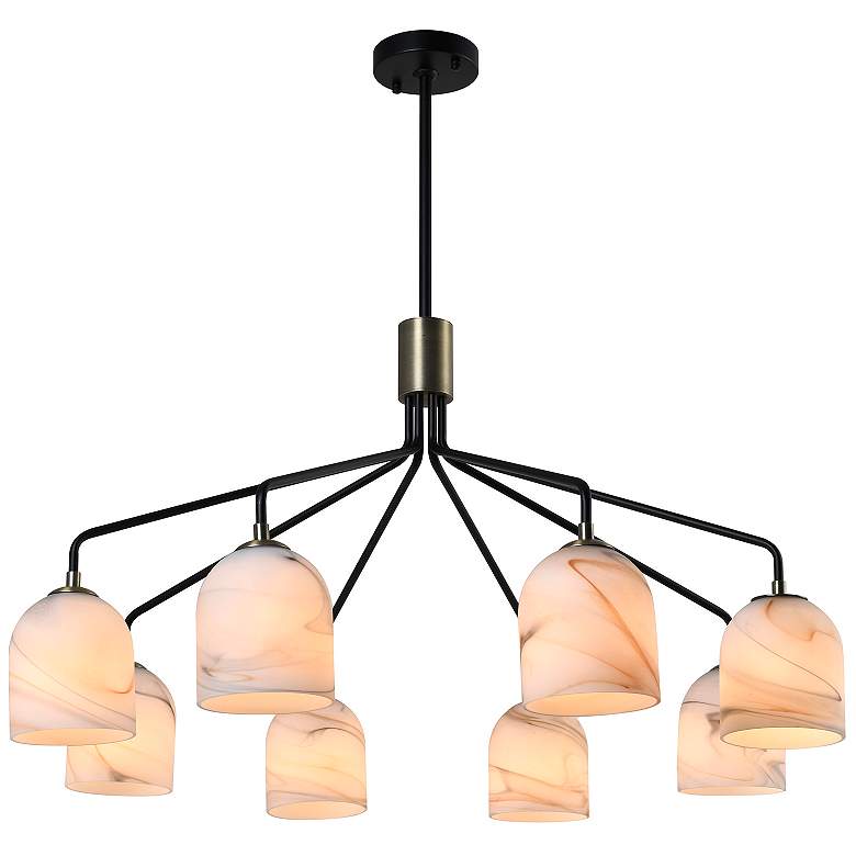 Image 1 Crema 34.25"W 8-Light Black, Brass Chandelier w/ Alabaster Shade