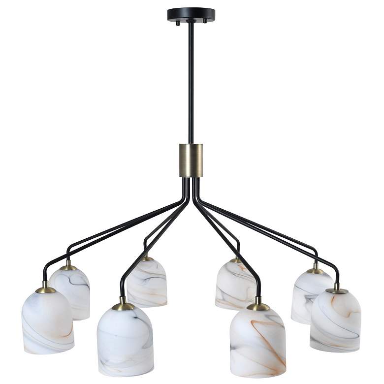 Image 2 Crema 34.25"W 8-Light Black, Brass Chandelier w/ Alabaster Shade more views