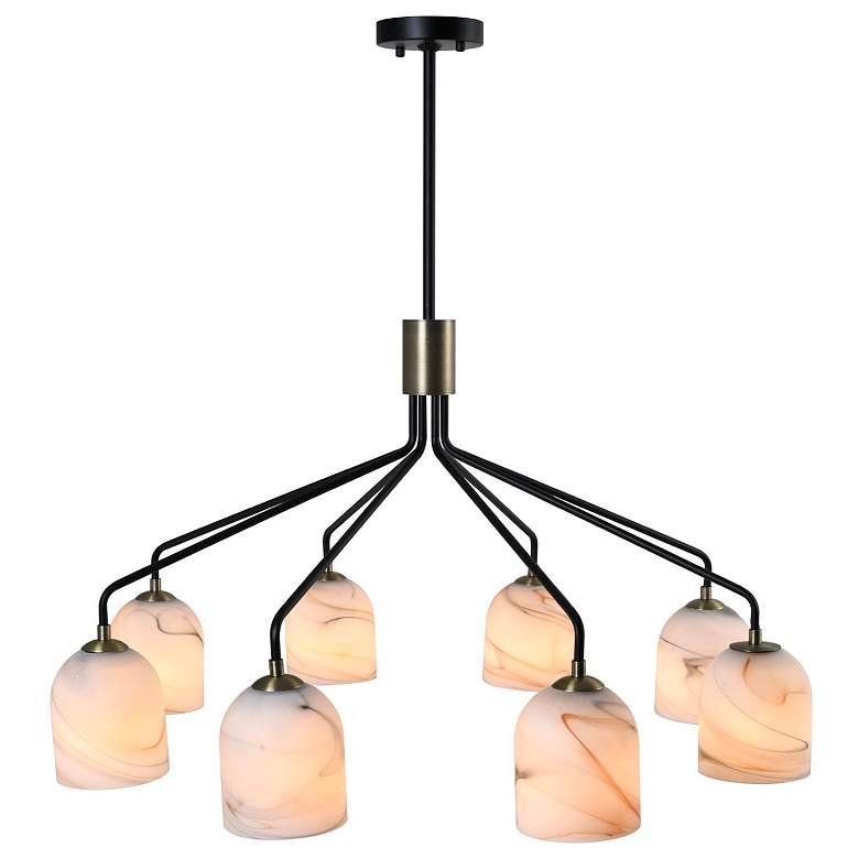 Image 3 Crema 34.25"W 8-Light Black, Brass Chandelier w/ Alabaster Shade more views