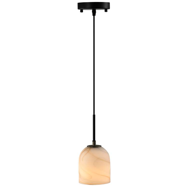 Image 1 Crema 4.72" Wide Black, Brushed Brass Pendant w/ Alabaster Shade