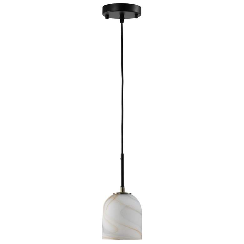 Image 2 Crema 4.72" Wide Black, Brushed Brass Pendant w/ Alabaster Shade more views
