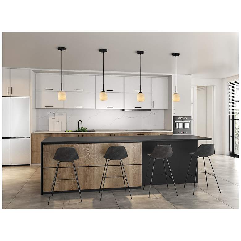 Image 7 Crema 4.72" Wide Black, Brushed Brass Pendant w/ Alabaster Shade more views