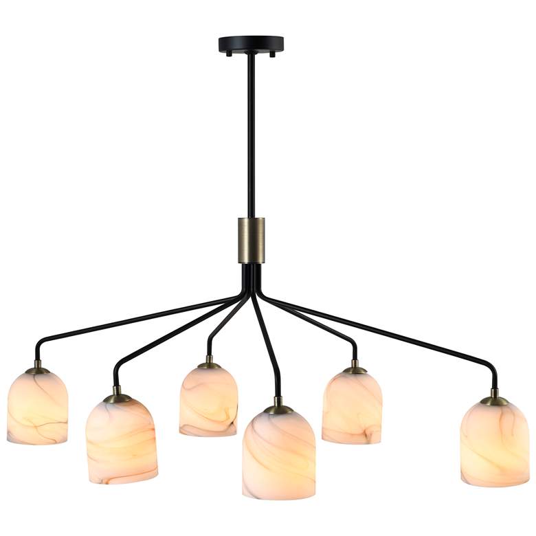 Image 1 Crema 40.55"W 6-Light Black, Brass Chandelier w/ Alabaster Shade