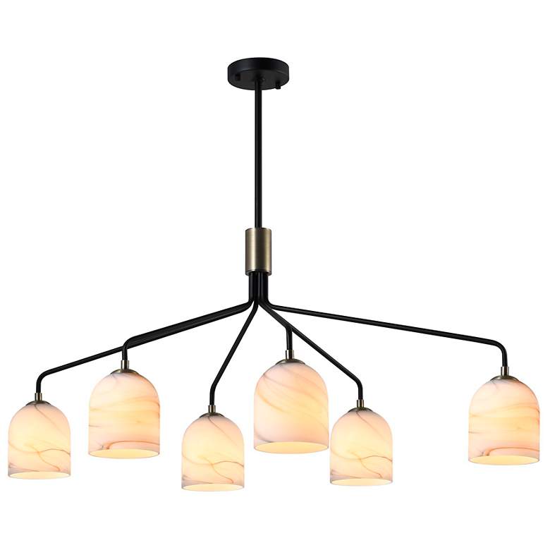 Image 2 Crema 40.55"W 6-Light Black, Brass Chandelier w/ Alabaster Shade more views