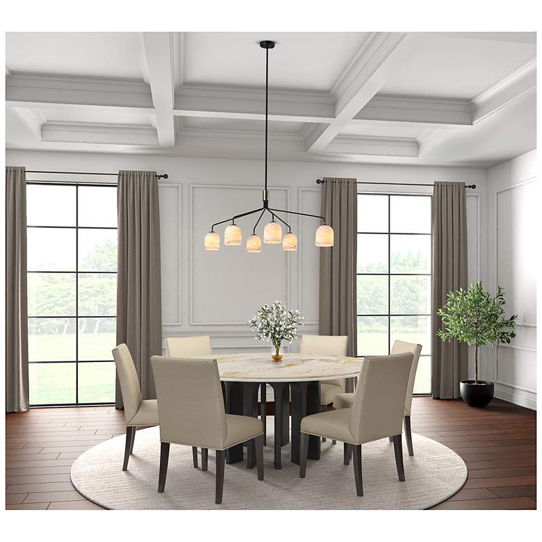 Image 7 Crema 40.55"W 6-Light Black, Brass Chandelier w/ Alabaster Shade more views