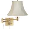 Creme Bell Alta Square Antique Brass Swing Arm Plug-In Wall Lamp