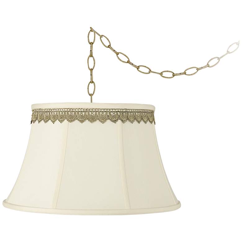 Image 1 Creme Bell and Scallop Lace Trim 19 inchW Brass Swag Chandelier