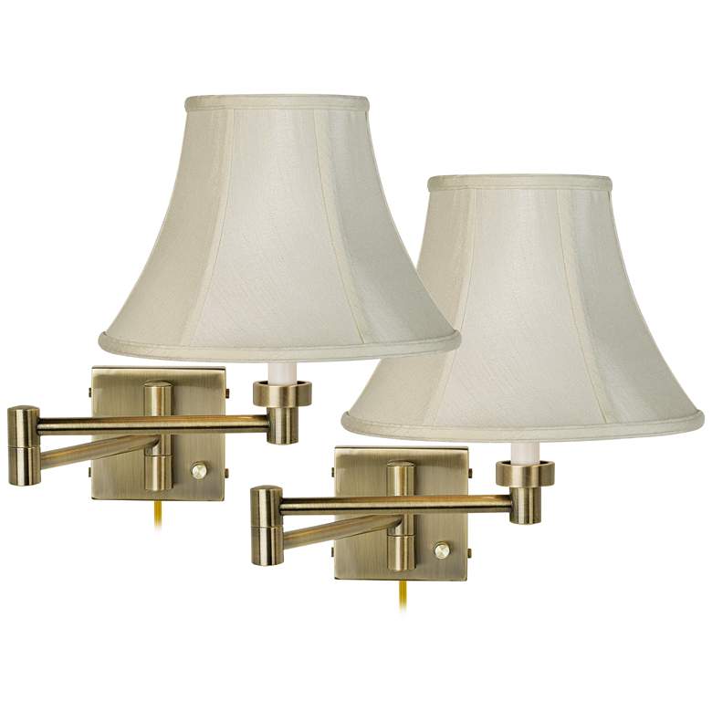 Creme Bell Shade Antique Brass Swing Arm Wall Lamps Set of 2