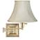 Creme Bell Shade Brass Beaded Plug-In Swing Arm Wall Lamp