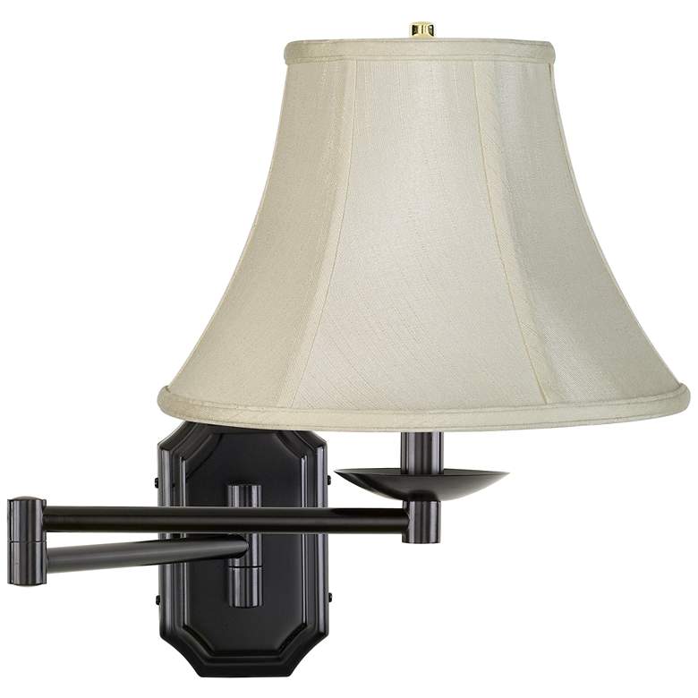Image 1 Creme Bell Shade Dark Bronze Plug-In Swing Arm Wall Lamp