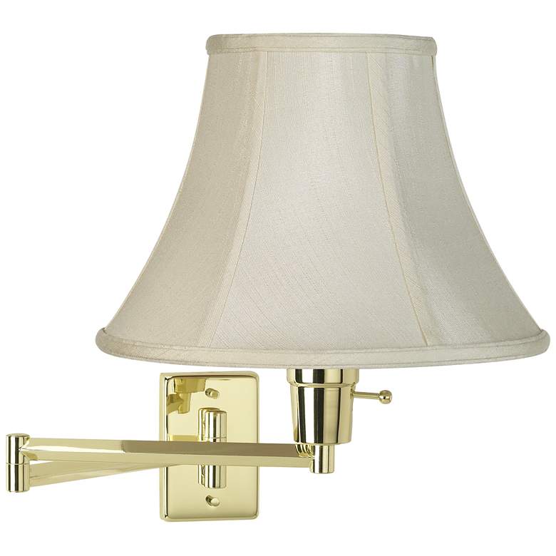 Image 1 Creme Bell Shade Polished Brass Plug-In Swing Arm Wall Lamp