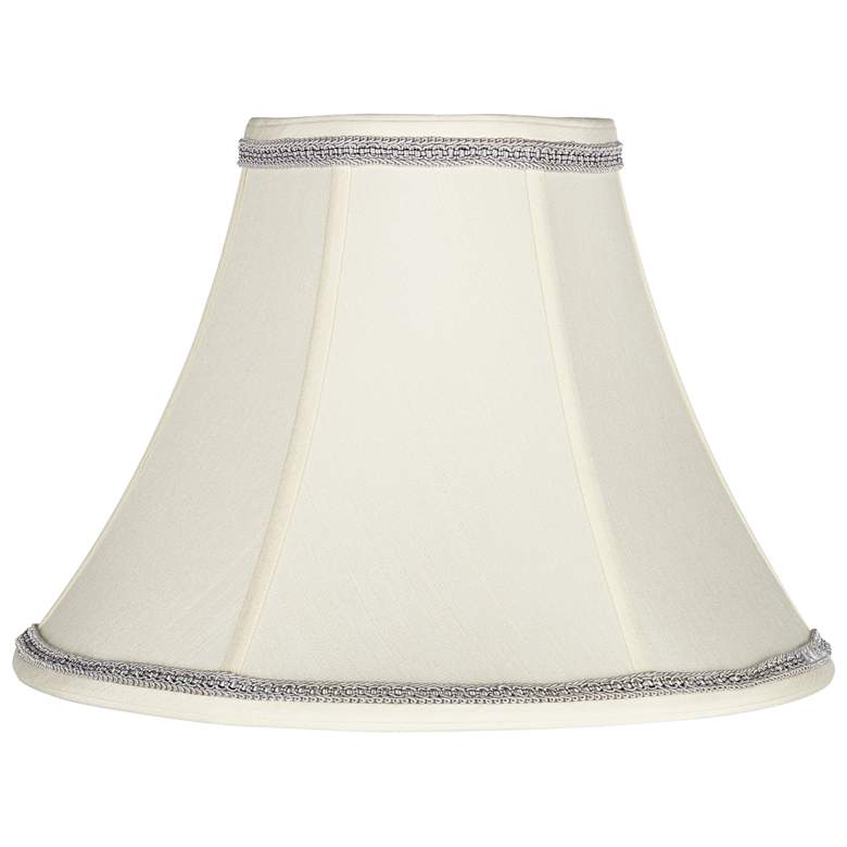 Image 1 Creme Bell Shade with Gray Ribbon Trim 7x16x12 (Spider)