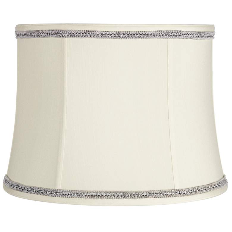 Image 1 Creme Drum Shade with Gray Ribbon Trim 14x16x12 (Spider)