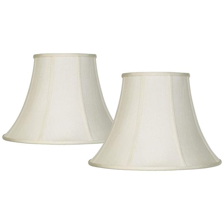 Image 1 Creme Fabric Bell Lamp Shades 9x18x13 (Spider) Set of 2