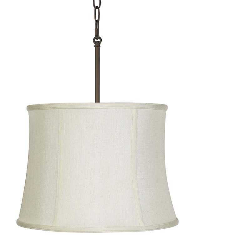 Image 1 Creme Fabric Drum 16 inch Wide Easthaven Bronze LED Pendant