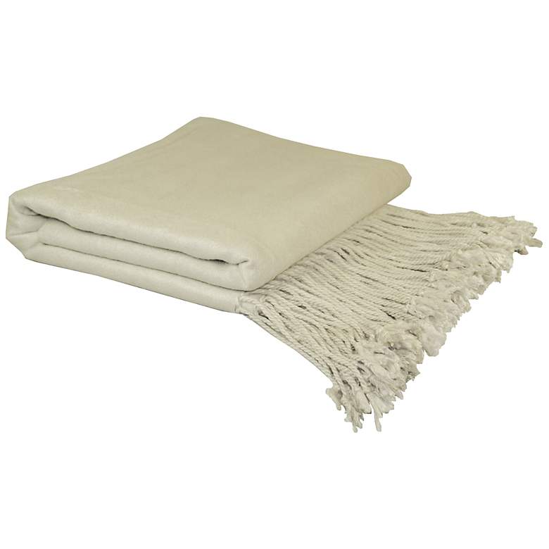Image 1 Creme Merino Wool Fringe Throw Blanket