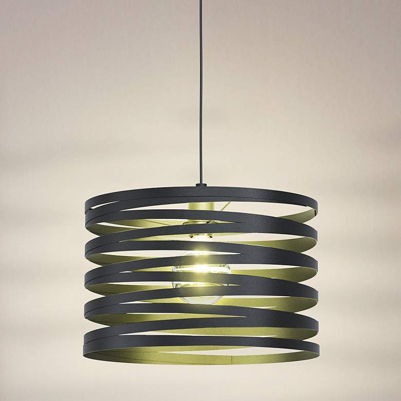 Image 2 Cremella - 1-Light Pendant with Spiral Shade - Black Finish