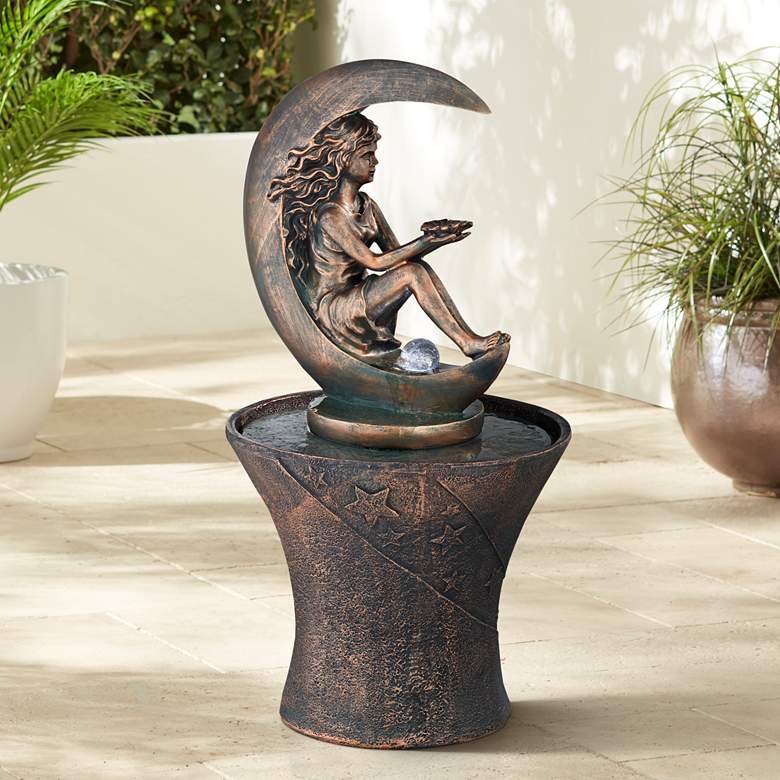 Crescent Moon 34 inch High Fountain with LED Light
