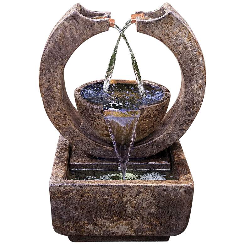Image 2 Crescent Two-Spill 35 inch High Relic Lava LED Outdoor Fountain