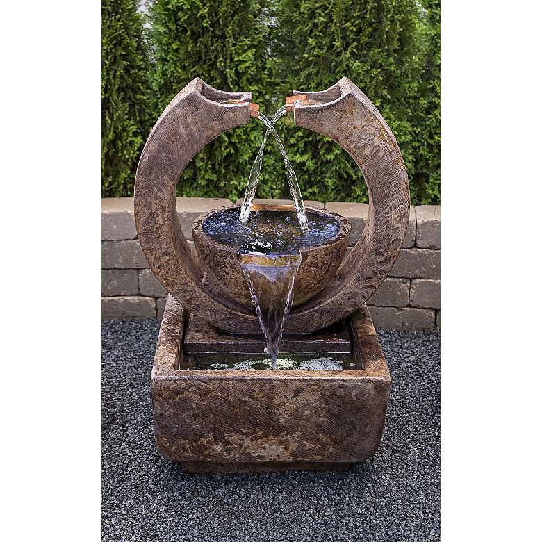 Image 1 Crescent Two-Spill 35" High Relic Lava LED Outdoor Fountain
