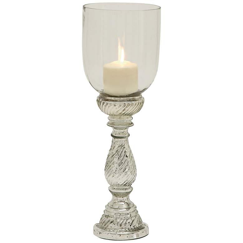 Image 1 Cresly Silver Glass Pillar Candle Holder