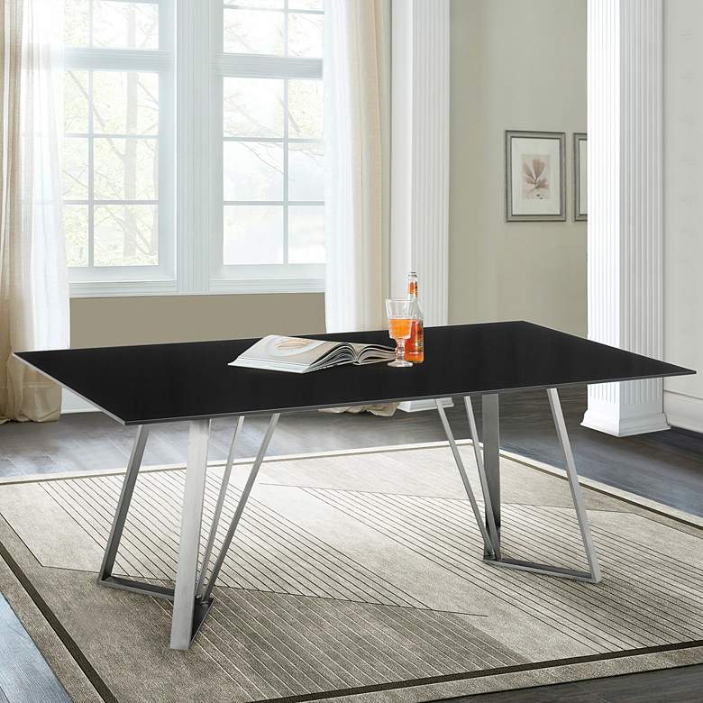 Image 1 Cressida 79 inchW Black Glass and Stainless Steel Rectangular Dining Table